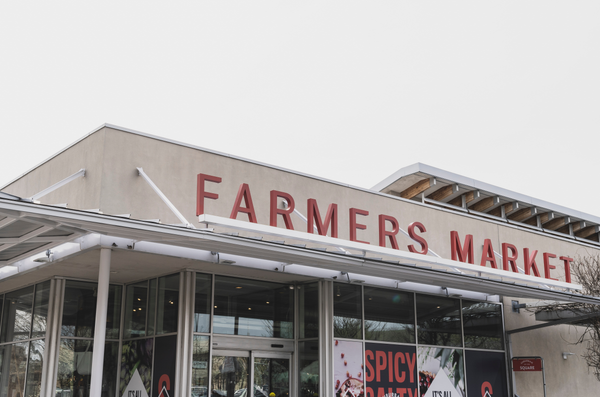 Farmers market building exterior view.
